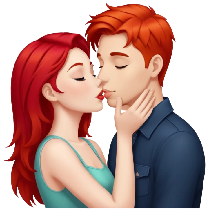 Girl with bright red hair kissing her boyfriend emoji