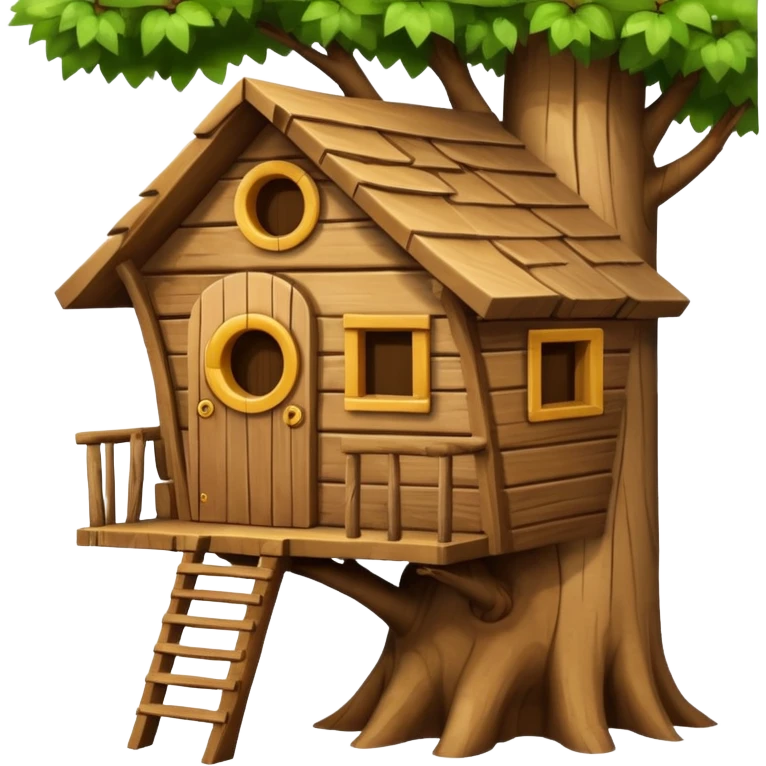 letter W on the side wall of a treehouse in a tree emoji