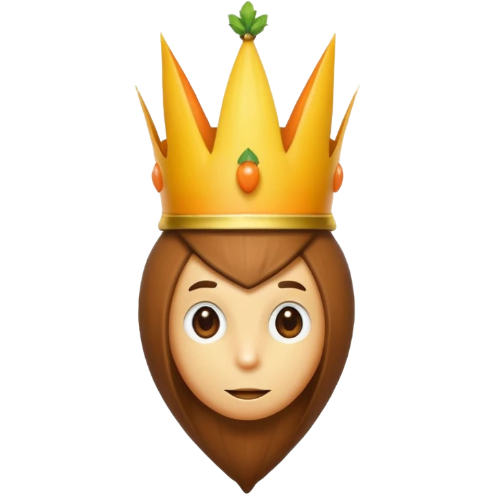 There is a hazelnut with a crown on his head, on his left side is a lemon like a hacker and on his right side is a carrot like a detective emoji
