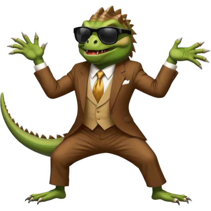 capitalist iguana banker godfather with black sunglasses breakdance scaring emoji