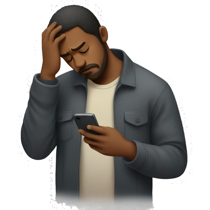 A man being sad looking in his phone  emoji