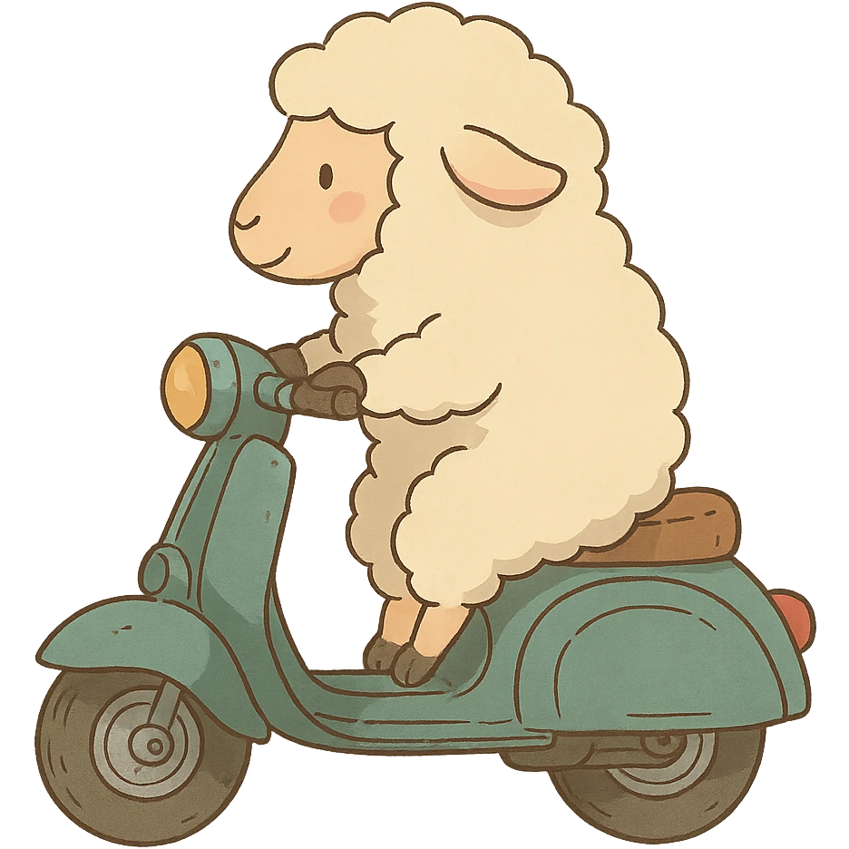 ghibli style cartoon sheep on a scooter emoji
