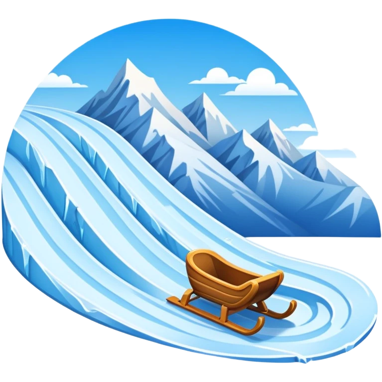An icon showing a small sled down an icy track. The scene includes dynamic motion lines, icy curves, and a snowy mountain backdrop under a crisp blue sky. Transparent background emphasizes the speed and intensity of the sport. emoji