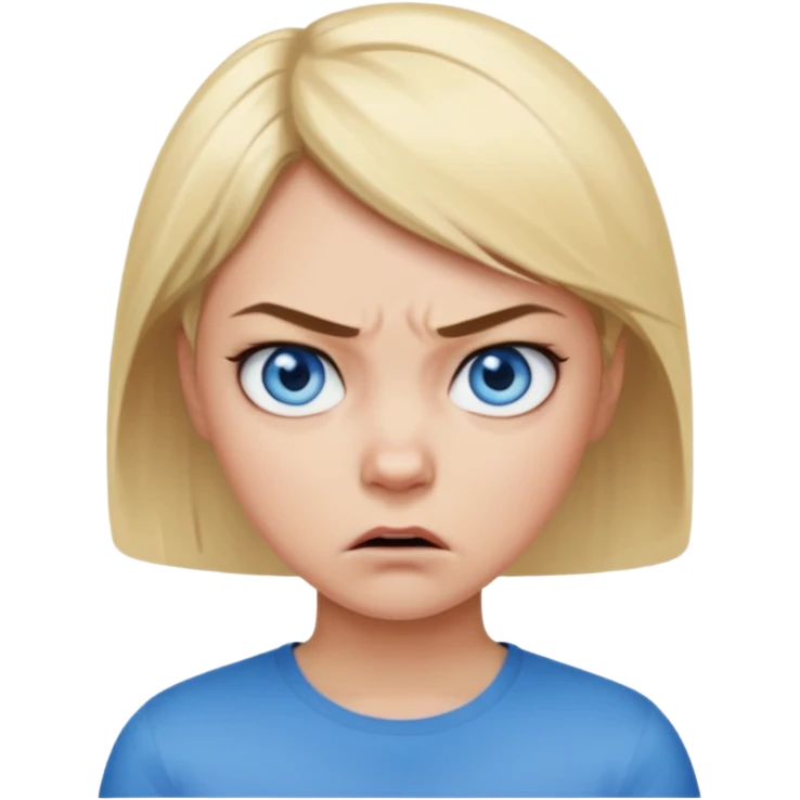 a girl blue eyes short blonde hair looking angry emoji