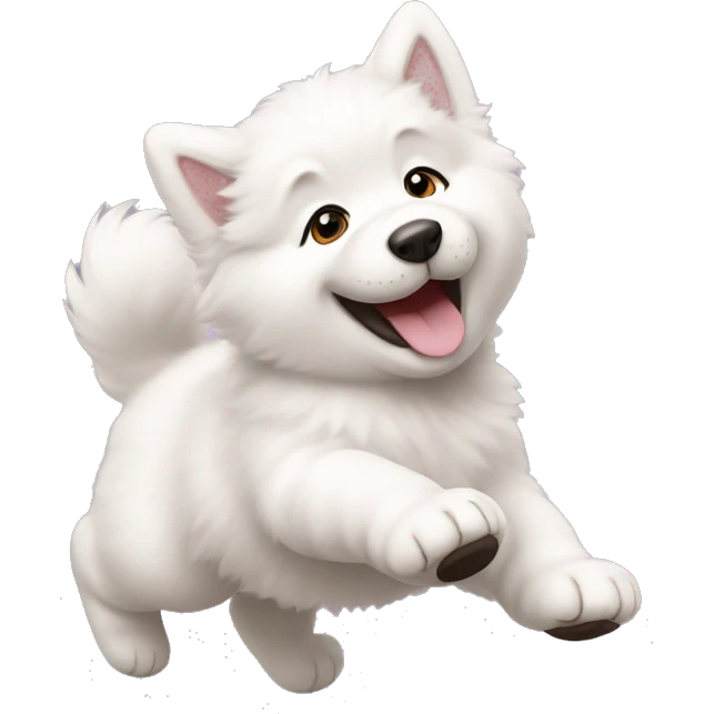 Samoyed puppy, rolling on its back with laughter, with paws in the air. emoji