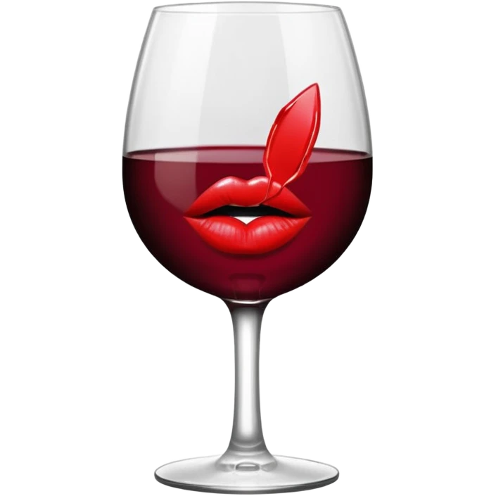 wine glass half full of red wine with a lipstick kiss print on the rim emoji