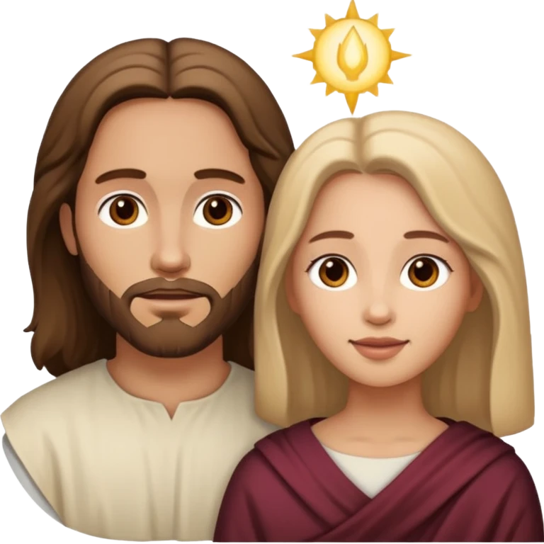 Jesus animado con una mujer ayudándola, variadas emoji