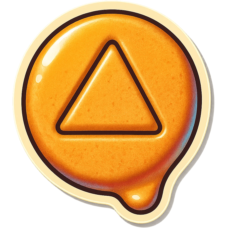 dalgona candy with triangle shape, inspired by Squid Game, retro stickers style emoji