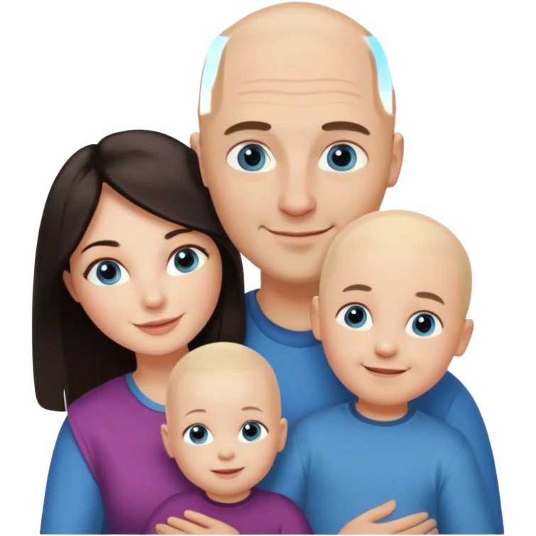 Eigene Familienbild, Frau dunkle lange Haare,  Mann Glatze und blaue Augen, kind 2 Jahre und blond und dunkle Augen  emoji