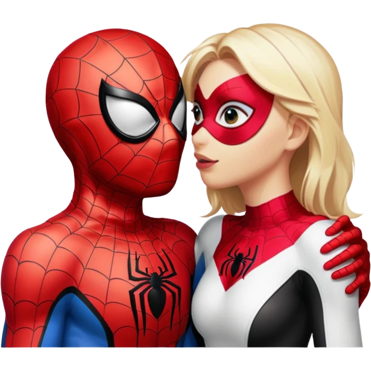Spiderman and Spider-Gwen kissing, both in masks, emoji style emoji