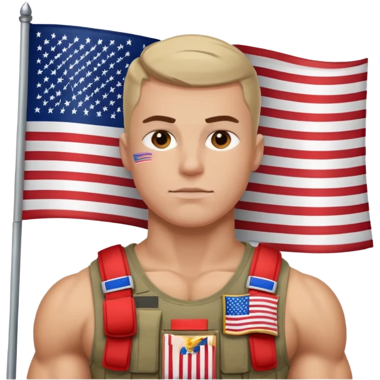 generate white powerful american soldier with small usa flag on shoulder emoji