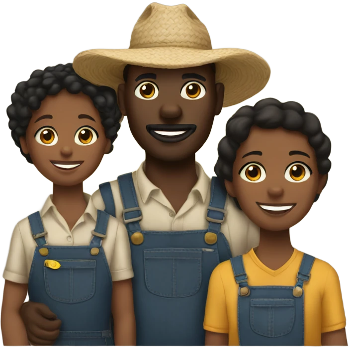 A black farmer with his black family emoji