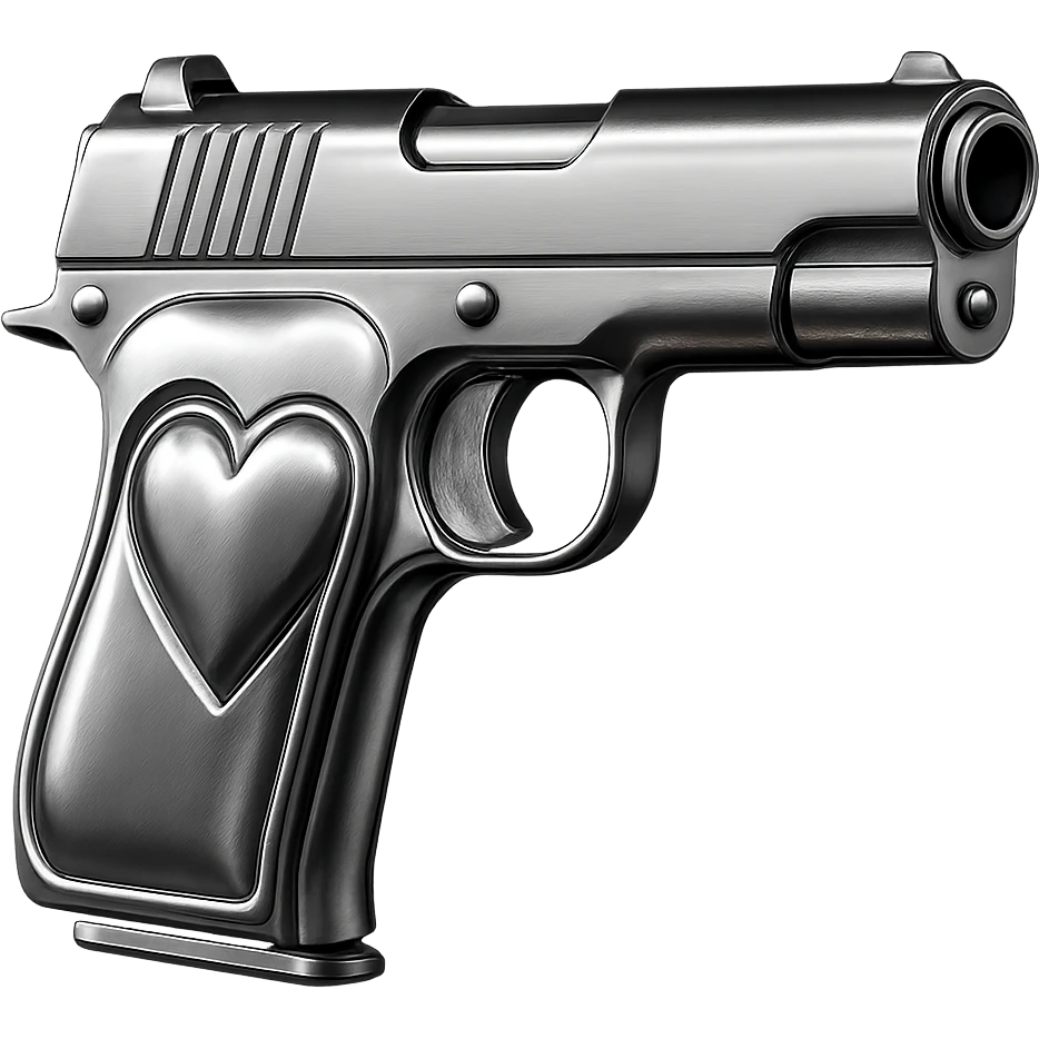 pink heart pistol, chrome style, shiny metallic reflections emoji