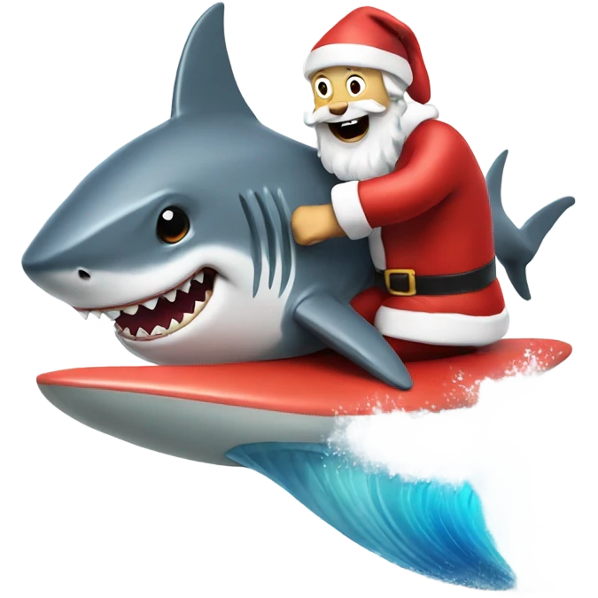 Santa surfing a shark emoji