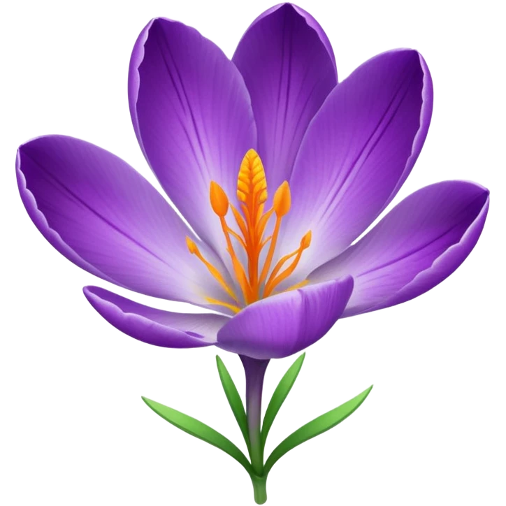 saffron crocus flower, side view, green stem, purple petals emoji