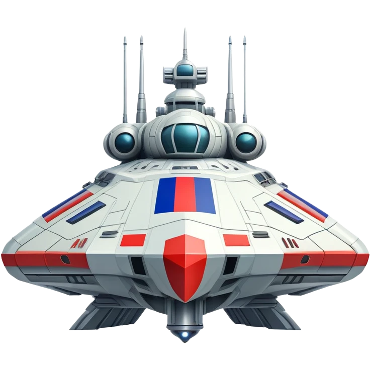 Massive futuristic Russian mothership with prominent flag colors, intimidating weapons emoji