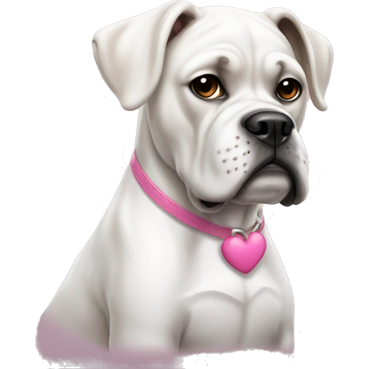 Sitting white boxer doggie with pink nose emoji