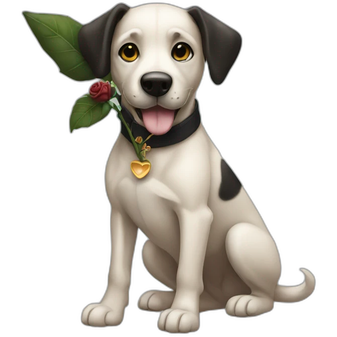dog carrying black rose emoji