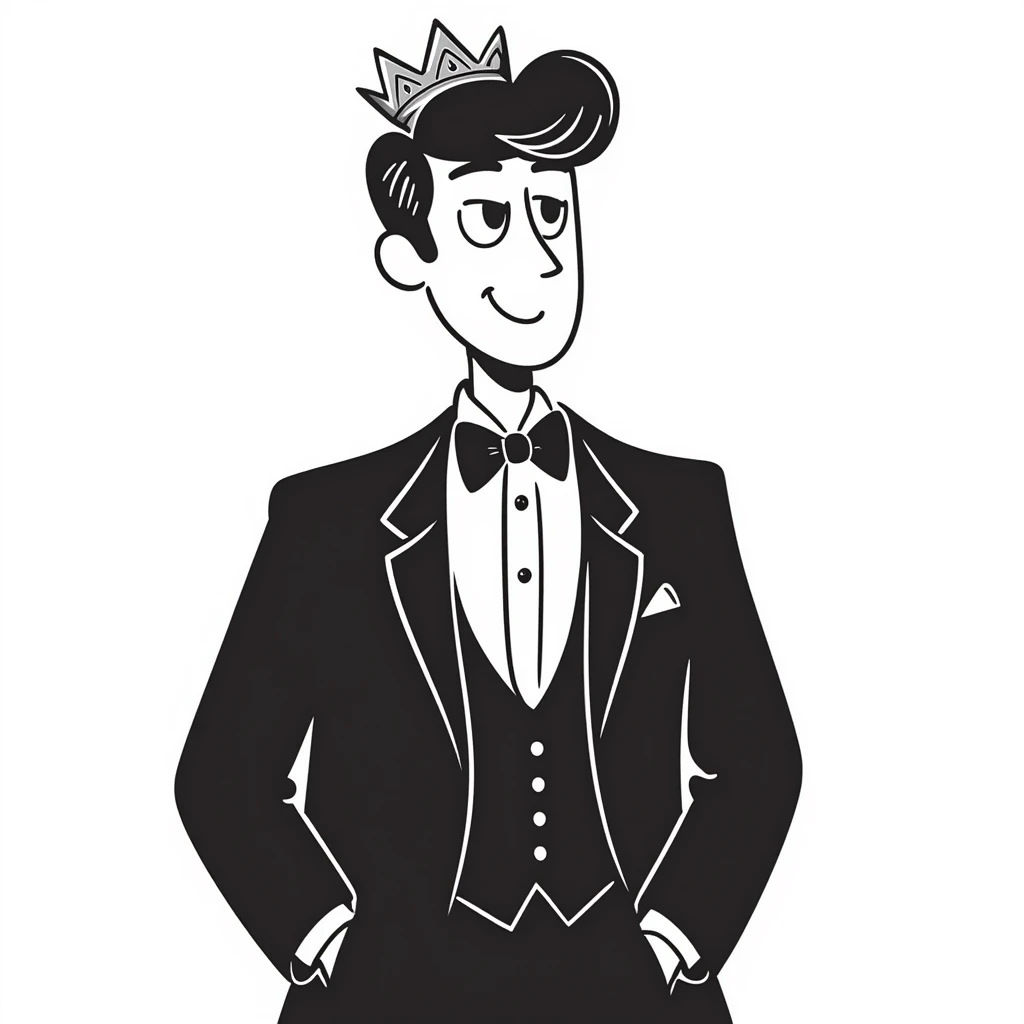 a princess man, elegant and regal, wearing a crown and royal attire, hand drawn doodle style emoji