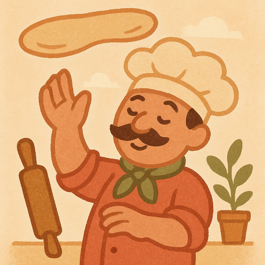 smiling Italian chef spinning pizza dough emoji