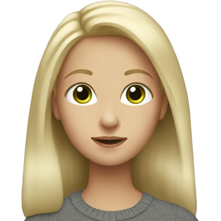 a women, blonde hair, gray eyes, green sweather, long hair emoji