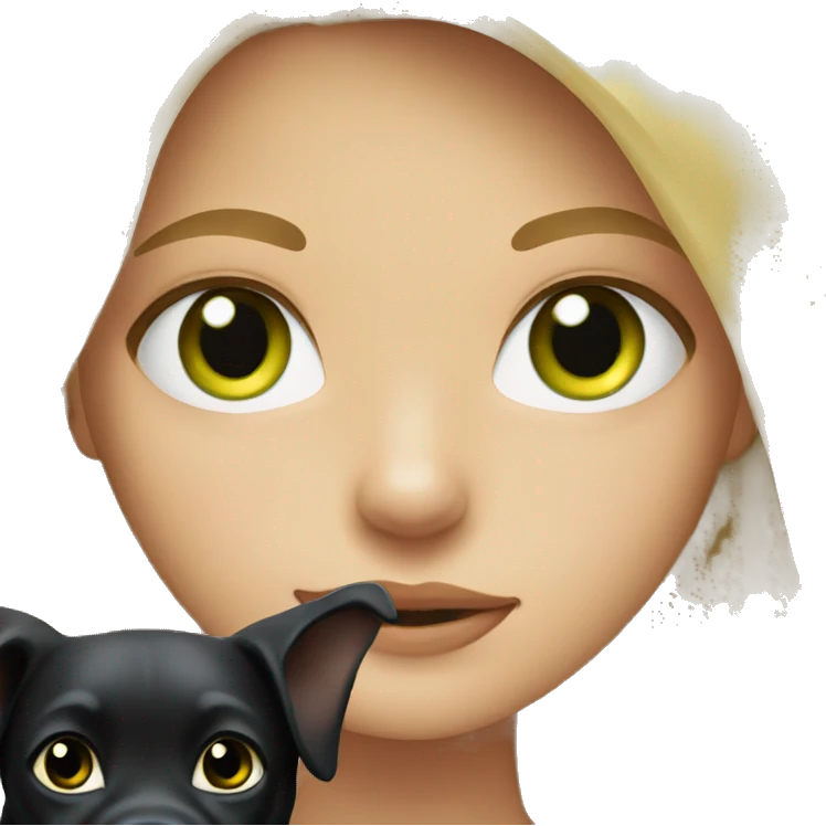 Blonde girl with green eyes with black dog emoji