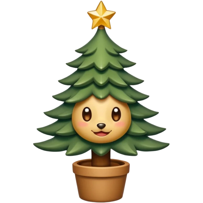 Un emoji représentant un petit sapin stylisé, sans bouche, avec deux grands yeux de biche brillants couleur cannelle. Style minimaliste, mignon et expressif, comme un sticker ou un emoji moderne. Fond parfaitement transparent, haute qualité, bien centré. emoji