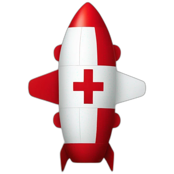 big red cross stencil on flying rocket image emoji