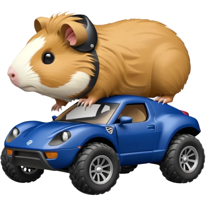 Side view of Midnight blue Local Motors Rally Fighter off road rc car driven by a Guinea pig  emoji
