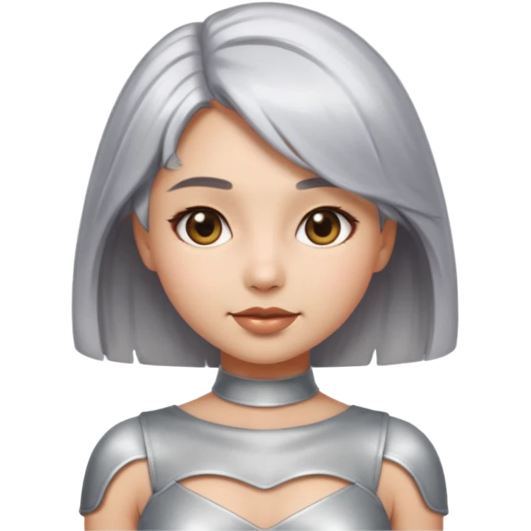 sexy Girl emoji with metallic silver hair, iOS emoji style, soft facial features, glossy chrome hair texture, minimal shading, clean background, modern aesthetic emoji