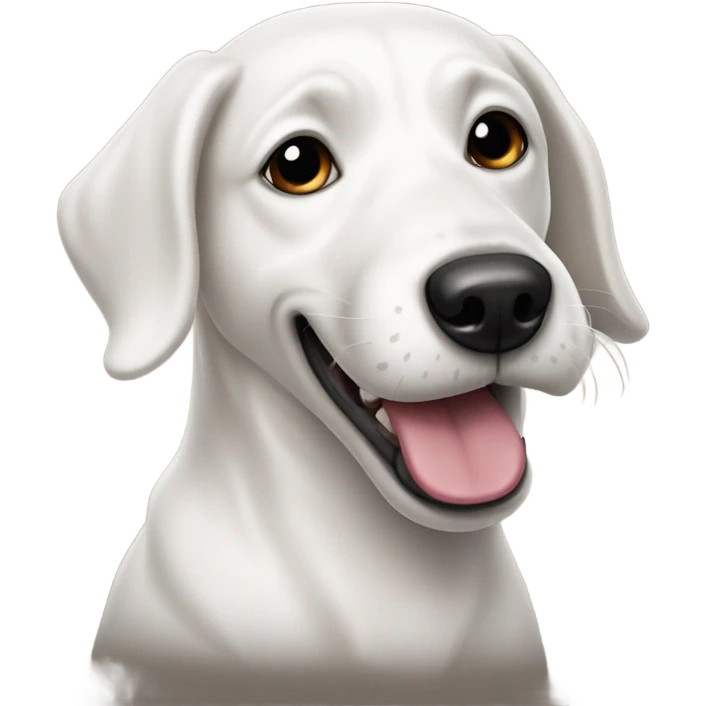 white dog with one black ear with tongue out  emoji