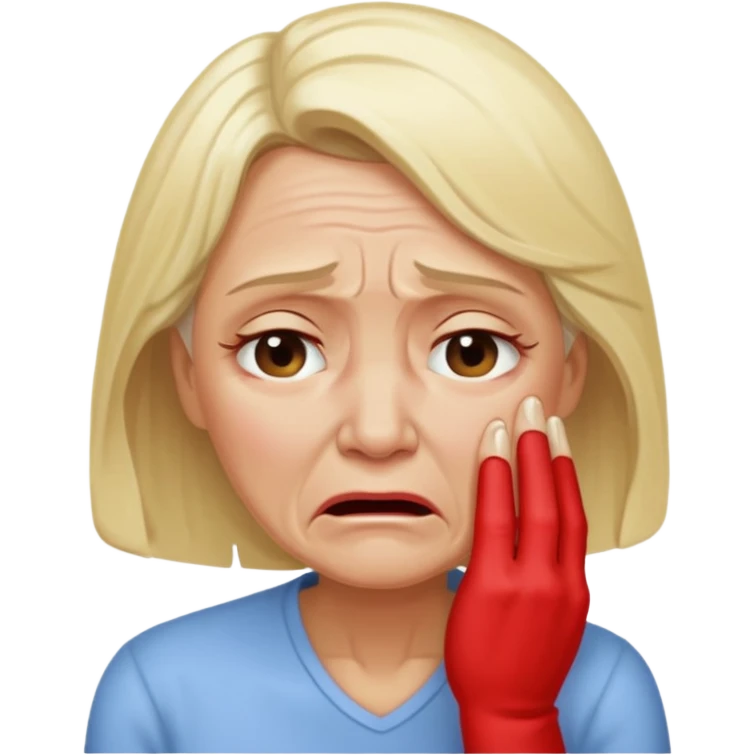 Older blonde woman crying in bad pain emoji