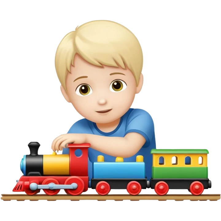 child playing with toy trains emoji