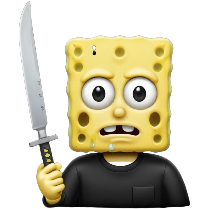 Emo SpongeBob holding a knife emoji