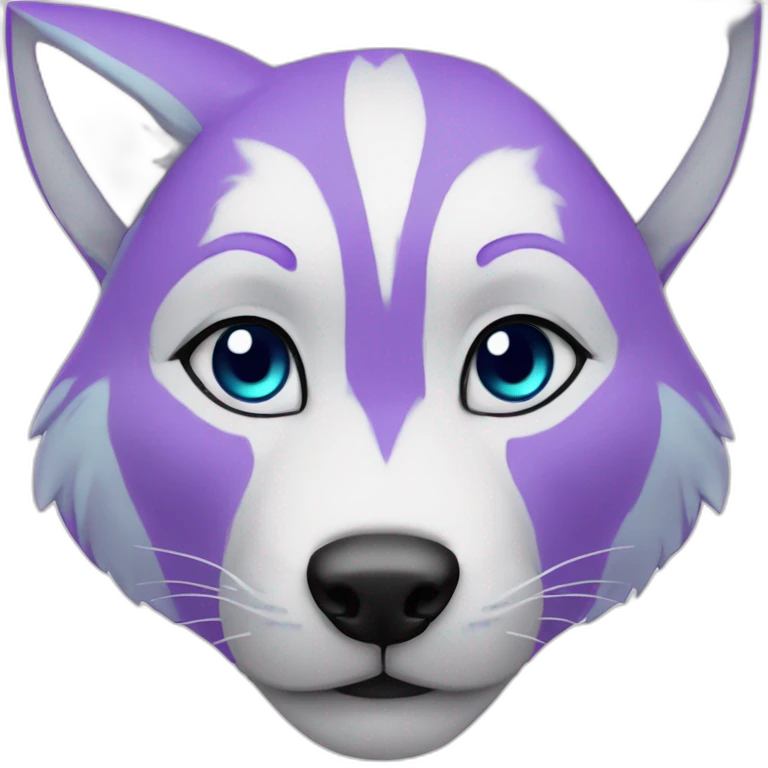 Cyan anthro wolf face with purple markings on cheeks and ears emoji