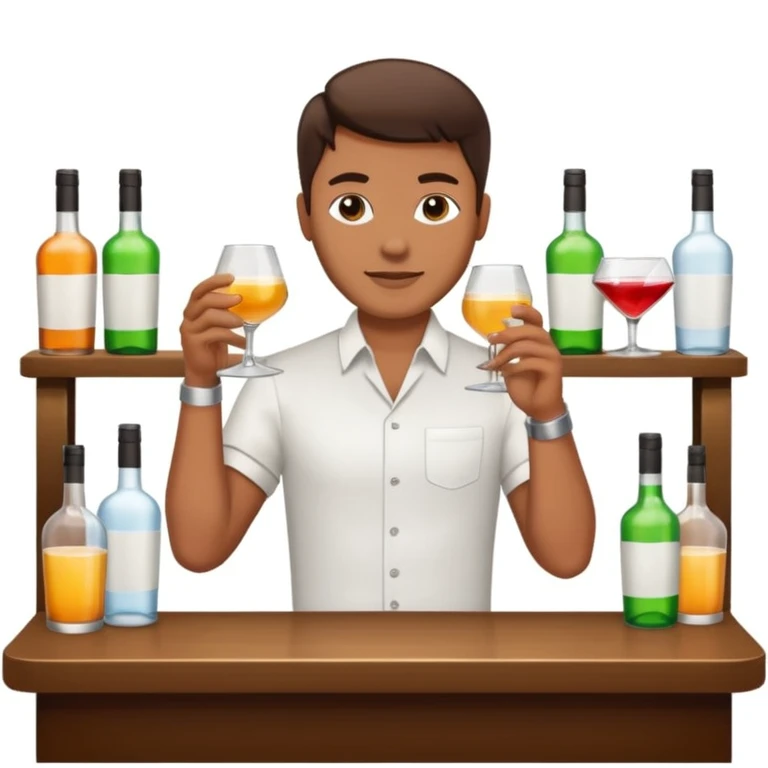 bartender mixing drinks, club backgroudn with bottles emoji
