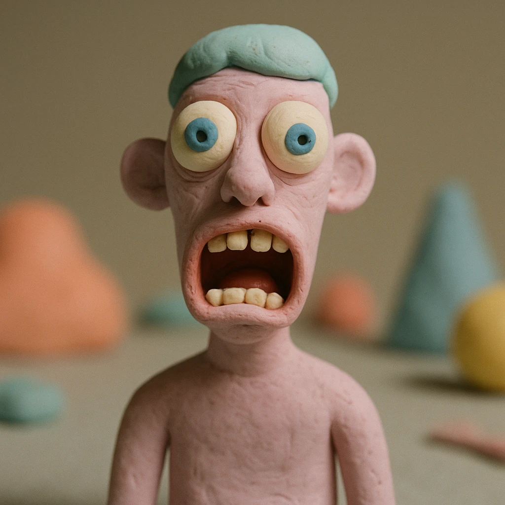 freaky face, claymation, odd proportions, pastel colors emoji