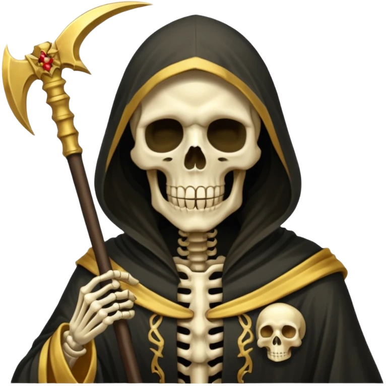 skeleton grim reaper in a gold with scythe emoji