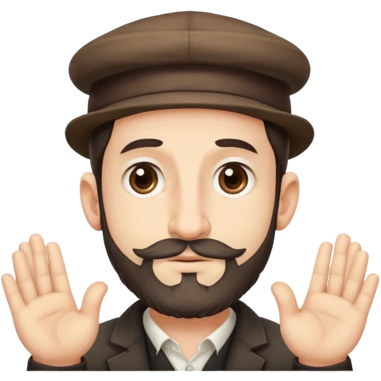 Jewish Big nose man with patchy beard little circle hat yamaka on his head puttin his hands together greedily emoji