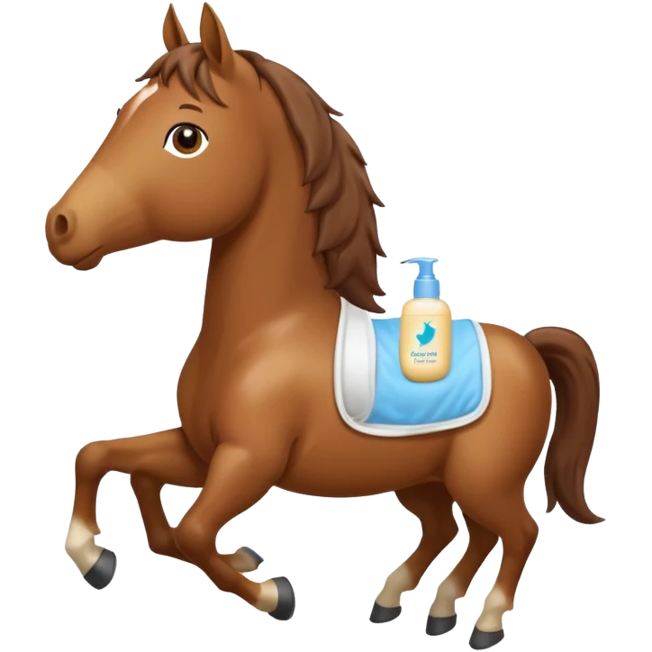 A horse holding johnson baby body lotion emoji