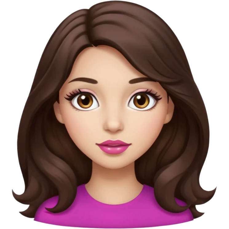 girl with wavy long dark brown hair, brown eyes, light to medium complexion, long lashes, almond shaped eyes, link lipstick emoji