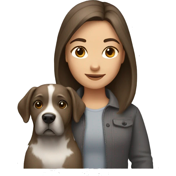 Brown hair girl with big grey dog  emoji