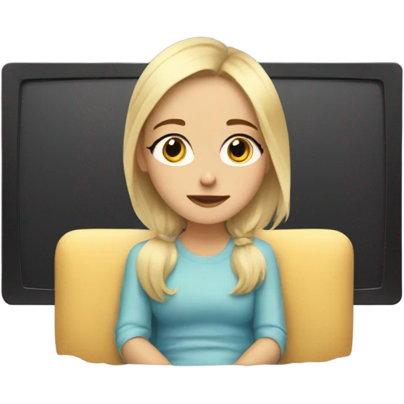 Blonde haired pretty girl with long eyelash calmly watching tv emoji