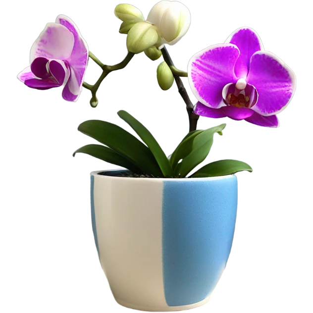 white and magenta orchid in french blue small pot  emoji