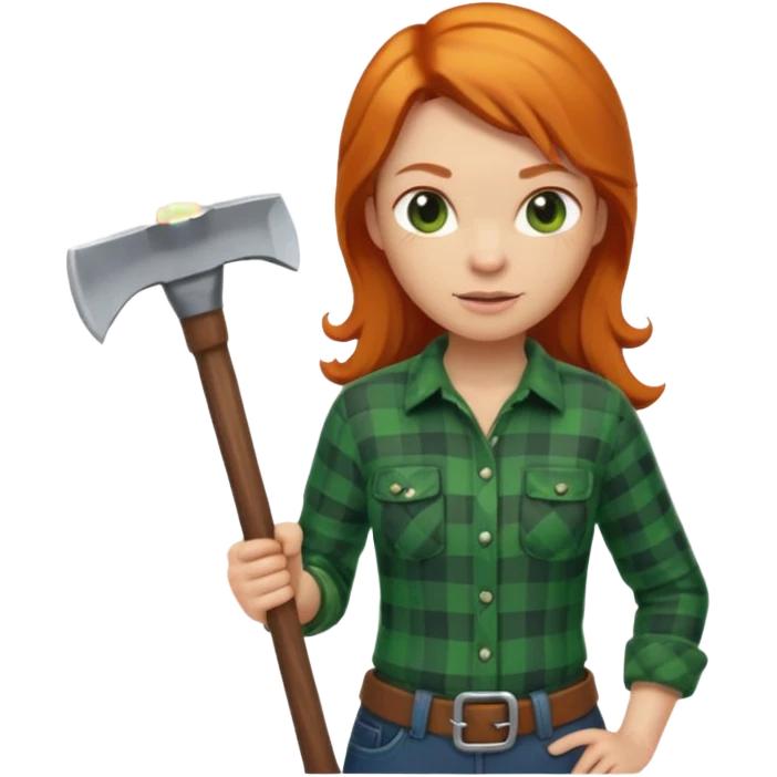 ginger lumberjack woman holding axe green checked shirt emoji
