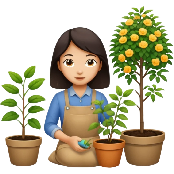 Asian girl planting in a garden emoji