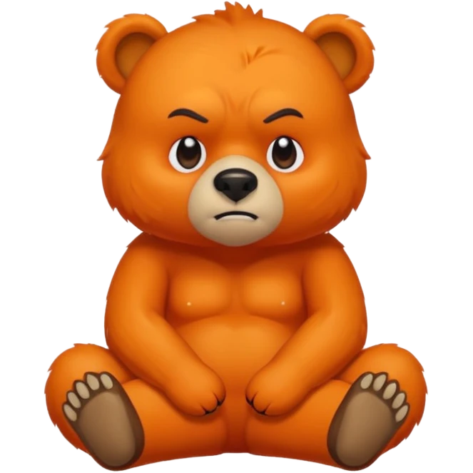 Create a orange friendly bear, make him look like from a kid cartoon. Show his whole body. Make him look shy and cross his leg while he is standing. make him look mad emoji