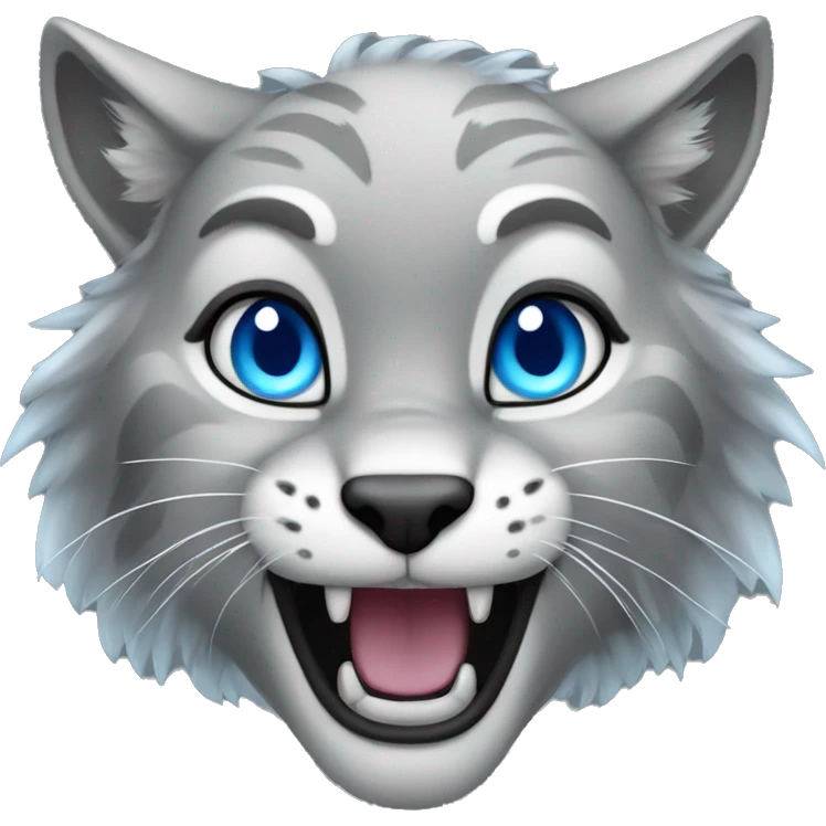 Grey lynx with blue eyes roars emoji