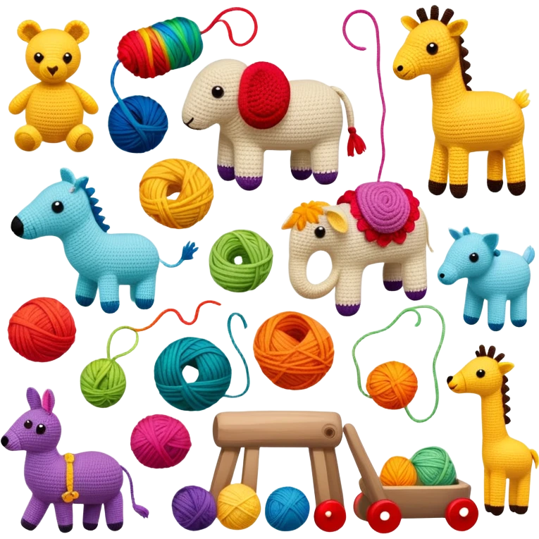 colorful yarn crochet toys and animals emoji