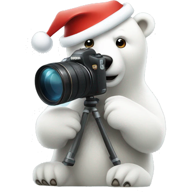 Polar bear in a Santa hat holding a canon Camera  emoji